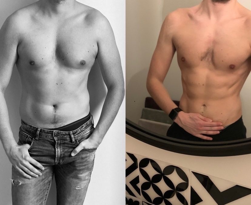 76kg / 70kg - Transformation online 5 semaines. Plus de muscles, 9% de BF en moins